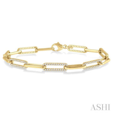 1 Ctw Round Cut Diamond Paperclip Bracelet in 14K Yellow Gold